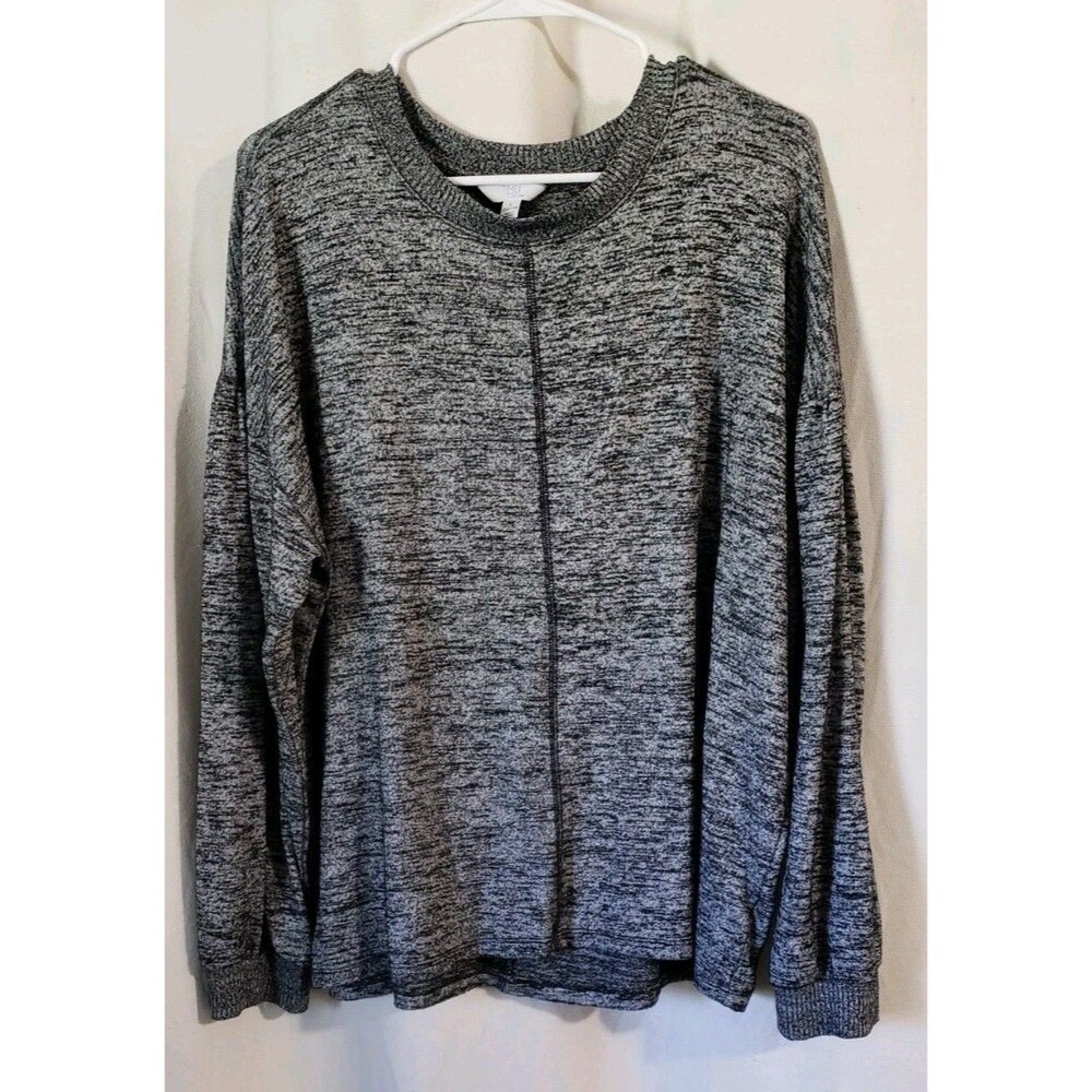 Time and Tru Women's Black Gray Marled Pullover Top L 12-14 Long Sleeve Knit